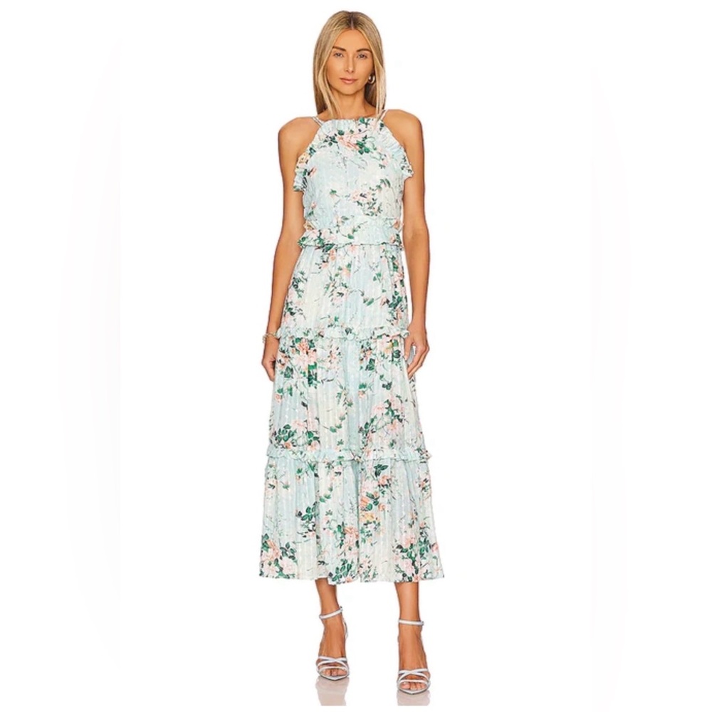 Elliatt Pioneer Floral Tiered Halter Maxi Dress - Light Blue Floral